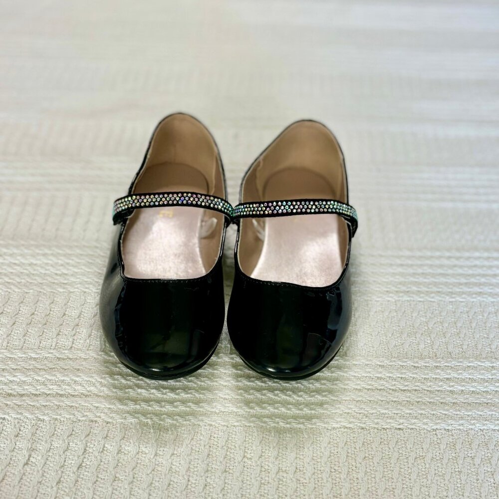 Children's Place Girls Black Patent Dress Shoes with Sparkle Straps - Size 13